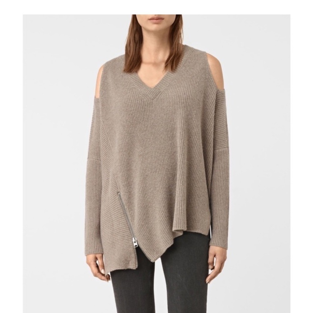All Saints Size Small Able Open Shoulder Jumper Sweater Asymmetrical Wool Alpaca